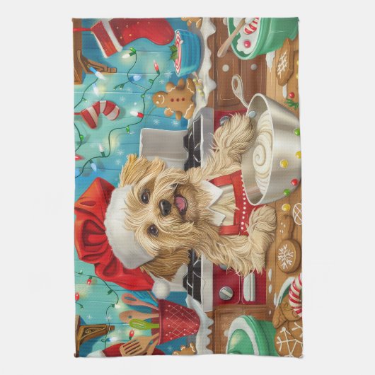 Dandie Dinmont Terrier Holiday Baking: Weihnachten Geschirrtuch (Vertikal)
