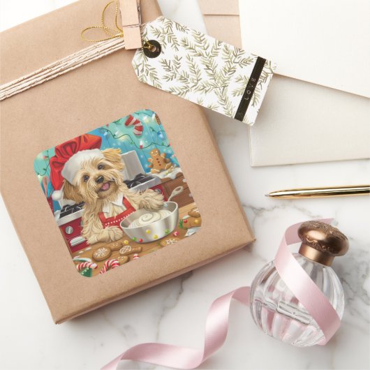 Dandie Dinmont Terrier Holiday Baking: Weihnachten Quadratischer Aufkleber (Schenken)