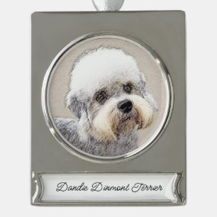 Dandie Dinmont Terrier Painting Original Dog Art Banner-Ornament Silber