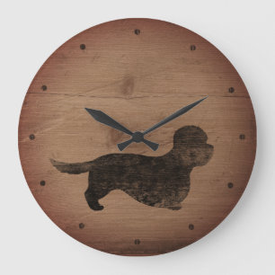 Dandie Dinmont Terrier Silhouette Rustic Style Große Wanduhr