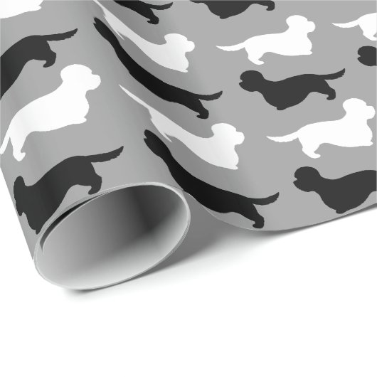 Dandie Dinmont Terrier Silhouetten Pattern Geschenkpapier (Rolleneckpunkt)
