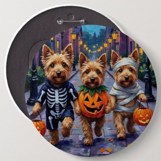 Dandie Dinmont Terrier Trick-or-Treating Halloween Button (Vorne & Hinten)