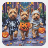 Dandie Dinmont Terrier Trick-or-Treating Halloween Quadratischer Aufkleber (Vorderseite)