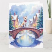 Dandie Dinmont Terrier Village Bridge Christmas Karte (Vorderseite)