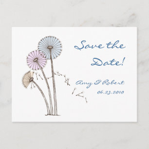 Dandilion Uhren Pink Blue, Creme Save the Date Ankündigungspostkarte