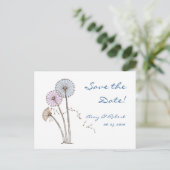 Dandilion Uhren Pink Blue, Creme Save the Date Ankündigungspostkarte (Stehend Vorderseite)