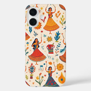 Dandiya Nights Seamless Pattern - Indian Festival iPhone 16 Hülle