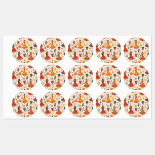 Dandiya Nights Seamless Pattern - Indian Festival Etiketten