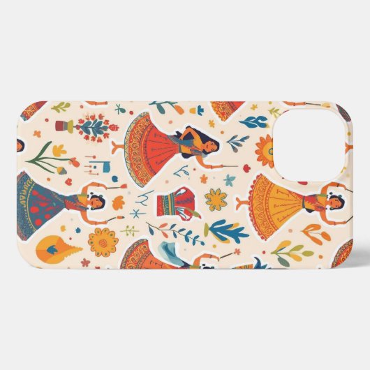 Dandiya Nights Seamless Pattern - Indian Festival iPhone Hülle (Rückseite (Horizontal))