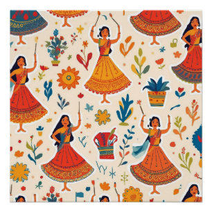 Dandiya Nights Seamless Pattern - Indian Festival Poster