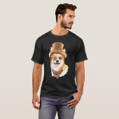 Dandy Corgi mit Hut Schal und Monokel T-Shirt (Vorne ganz)
