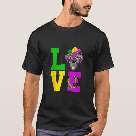 Dane Hund I Liebe Mardi Gras Kostüm Hund T-Shirt (Vorderseite)
