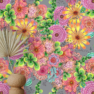 Dane Intricate Farbige Blume und Folien Tapete