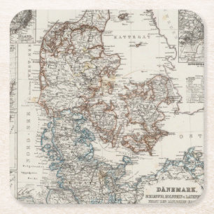 Dänemark-Atlas-Karte mit 5 Einfügungskarten Rechteckiger Pappuntersetzer