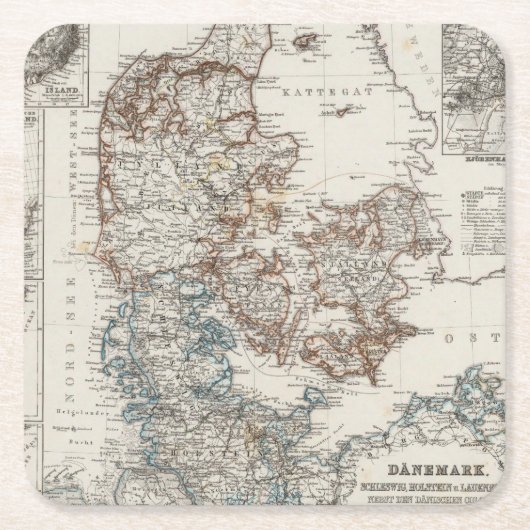 Dänemark-Atlas-Karte mit 5 Einfügungskarten Rechteckiger Pappuntersetzer (Vorderseite)