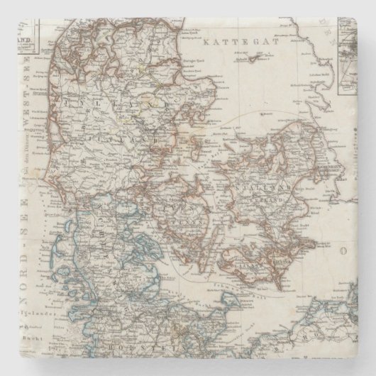 Dänemark-Atlas-Karte mit 5 Einfügungskarten Steinuntersetzer (Vorderseite)