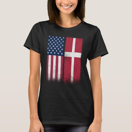 Dänemark Danish American Flags Proud T-Shirt (Vorderseite)