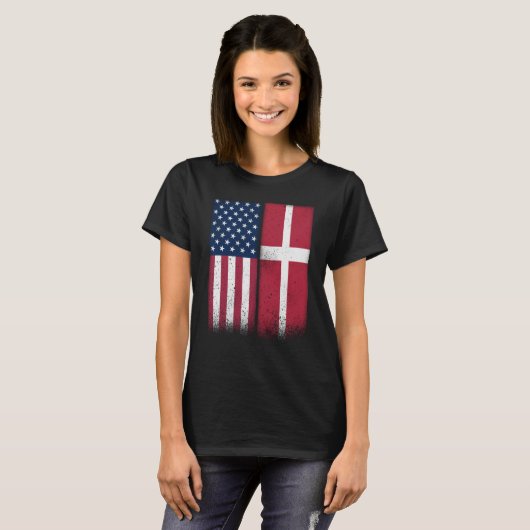 Dänemark Danish American Flags Proud T-Shirt (Vorne ganz)
