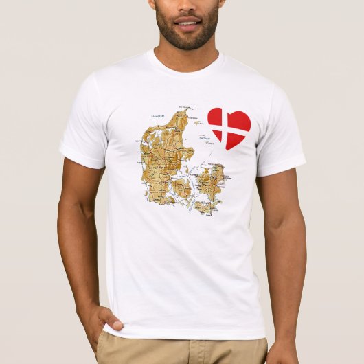 Dänemark-Flaggen-Herz und Karten-T - Shirt (Vorderseite)
