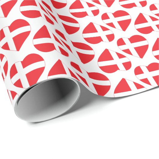 DÄNEMARK-HERZ-FORM-FLAGGE GESCHENKPAPIER (Rolleneckpunkt)
