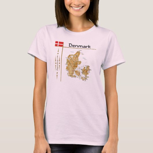 Dänemark Karte + Flagge + T - Shirt (Vorderseite)