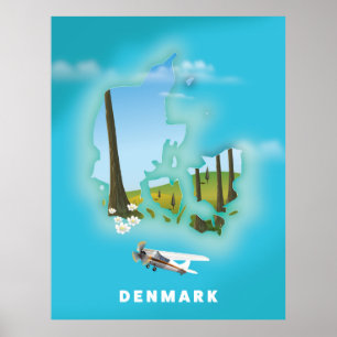 Dänemark Karte illustriertes Reiseplakat. Poster