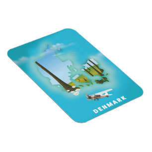 Dänemark kartografiert illustriertes Reiseplakat. Magnet