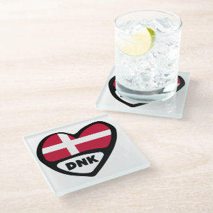 Dänemark Land Code Flag Heart Button Abzeichen, DN Glasuntersetzer