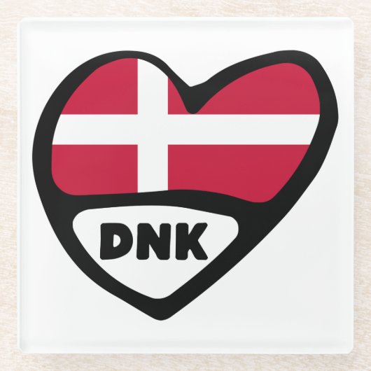Dänemark Land Code Flag Heart Button Abzeichen, DN Glasuntersetzer (Vorderseite)