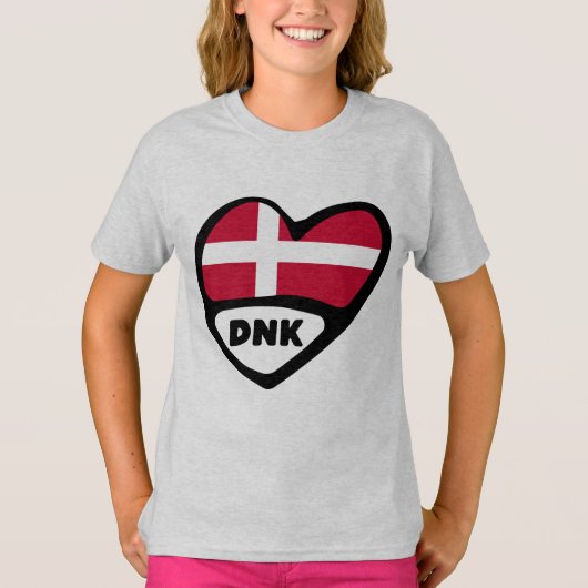 Dänemark Land Code Flag Heart Button Abzeichen, DN T-Shirt (Vorderseite)