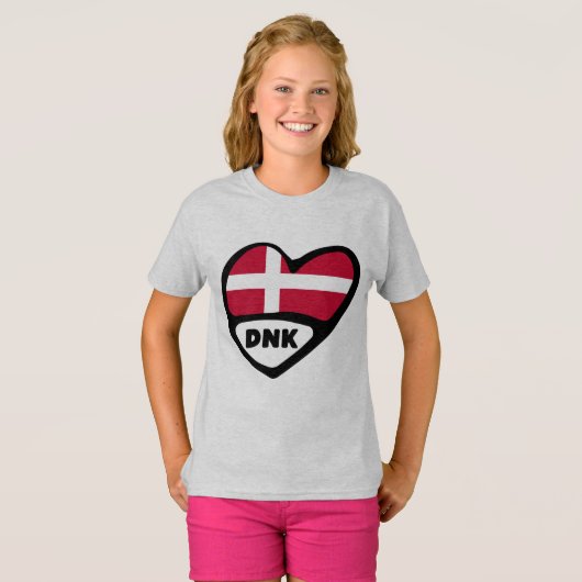 Dänemark Land Code Flag Heart Button Abzeichen, DN T-Shirt (Vorne ganz)