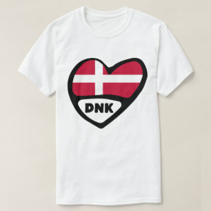 Dänemark Land Code Flag Heart Button Abzeichen, DN T-Shirt