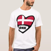 Dänemark Land Code Flag Heart Button Abzeichen, DN T-Shirt (Vorderseite)