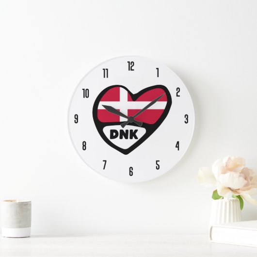 Dänemark Ländercode DNK Flaggenmitte Große Wanduhr (Zuhause)
