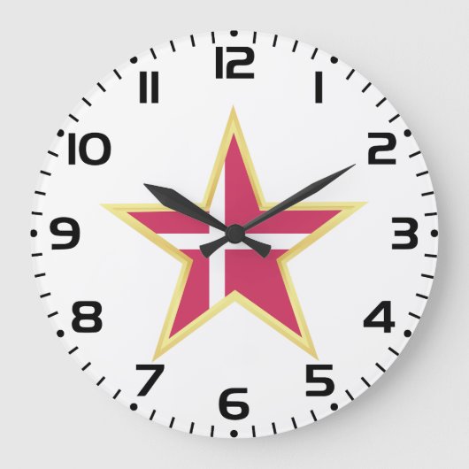 Dänemark Nationalflagge Sternform Große Wanduhr (Vorderseite)