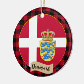 Dänemark, Rotbüffel, kariert und dänische Flagge Keramik Ornament (Links)