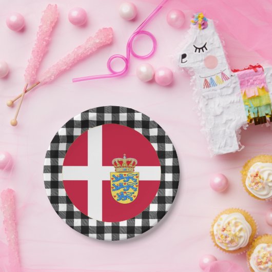 Dänemark - Tafel, Büffel kariert und dänische Flag Pappteller (Party)