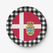 Dänemark - Tafel, Büffel kariert und dänische Flag Pappteller (Vorderseite)