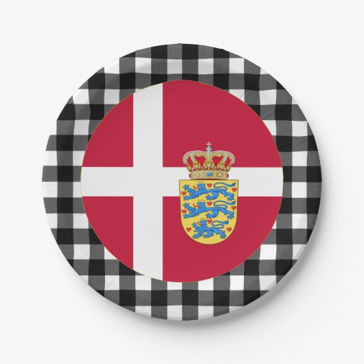 Dänemark - Tafel, Büffel kariert und dänische Flag Pappteller (Vorderseite)