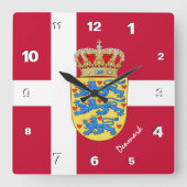Dänemark Uhr, patriotische Zuhause, dänische Flagg Quadratische Wanduhr (Vorderseite)