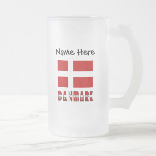 Dänemark und dänische Flagge mit Ihrem Namen Mattglas Bierglas