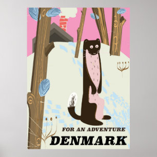 Dänemark Vintage-Cartoon-Landschaft-Reiseposter Poster