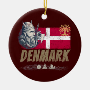 Dänemark Vintage-Flagge Wikinger und Schiff Souven Keramik Ornament