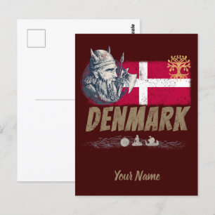 Dänemark Vintage-Flagge Wikinger und Schiff Souven Postkarte