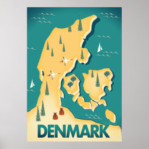 Dänemark Vintage-Stil Karte Reiseplakat Poster