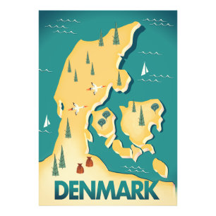Dänemark Vintage-Stil Karte Reiseposter Fotodruck
