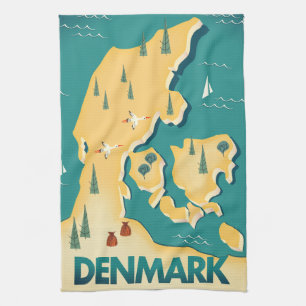 Dänemark Vintage-Stil Karte Reiseposter Geschirrtuch
