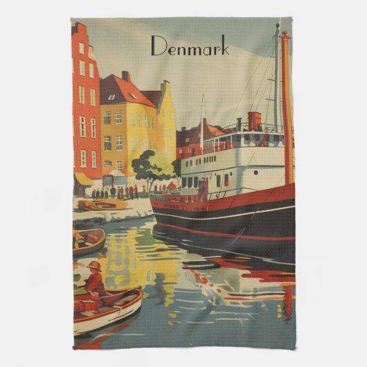 Dänemark Vintage Travel Poster kundenspezifisch Geschirrtuch (Vertikal)
