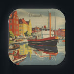 Dänemark Vintage Travel Poster kundenspezifisch Pappteller<br><div class="desc">Dänisches Reiseplakat,  um Ihrer Zuhause ein nordisches Gefühl zu geben</div>