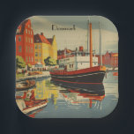 Dänemark Vintage Travel Poster kundenspezifisch Pappteller<br><div class="desc">Dänisches Reiseplakat,  um Ihrer Zuhause ein nordisches Gefühl zu geben</div>